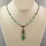 Art Deco Green Bohemian Glass Lavaliere Necklace.  1920s, Czechoslovakia. j-nlad997