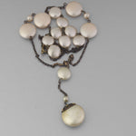 Art Deco glass pearl and brass chain lavaliere necklace.  Czechoslovakia 1920s.  nlad998
