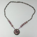 Art Deco silver & amethyst pendant suspended from amethyst beads and fancy silver link chain.  21.5"  . j-nlad999