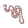 Necklace, orchid color glass beads, small blue beads. 31" long, china, 1970's. j-nlbd2181