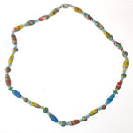 Millefiori oval matte glass bead necklace, Japan. 23 inches. nlbg2188
