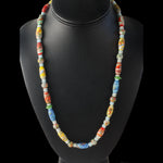 Millefiori oval matte glass bead necklace, Japan. 23 inches. nlbg2188