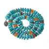 Spiral Carved Turquoise heishi necklace with amber and sterling silver. j-nlbd1289