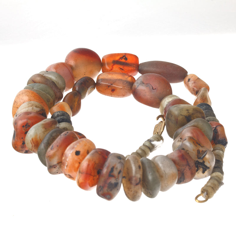 Antique Carnelian, agates, stone bead necklace