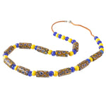 Trade Bead Millefiori blue & yellow glass bead necklace. 24 inches. nlbd2195