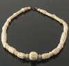 Cream colored Necklace, carved and smooth celluloid beads.1930s-40s j-nlbd2196
