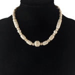 Cream colored Necklace, carved and smooth celluloid beads.1930s-40s j-nlbd2196