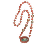 Arts and Crafts carnelian pendant necklace with carnelian beads. 20" long. nlbd2198