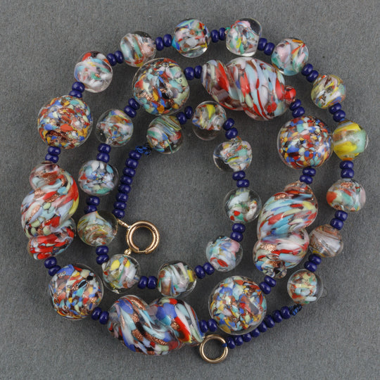 Necklace of rare stunning Sommerso lampwork glass beads. 19" long. j-nlbg2217