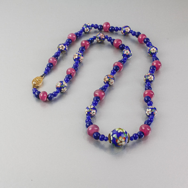 Vintage cloisonne and antique beads necklace.  24 inches.  nlbd2249