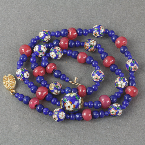 Vintage cloisonne and antique beads necklace.  24 inches.  nlbd2249