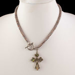 Vintage Taxco,Mexico sterling silver abalone cross and pearl necklace.  nlbd2250