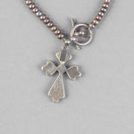 Vintage Taxco,Mexico sterling silver abalone cross and pearl necklace.  nlbd2250
