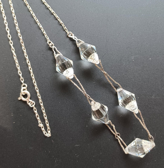Art Deco 1920s cut crystal bead and sterling silver chain necklace. 20.5 inches. j-nlbd2255