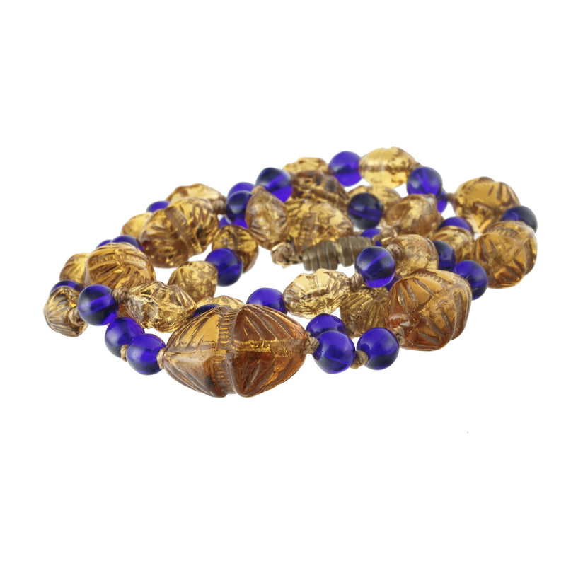 Sapphire blue & Honey Yellow Necklace, molded glass,1920s, Gablonz. j-nlbg2204