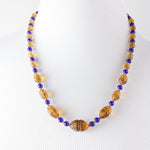 Sapphire blue & Honey Yellow Necklace, molded glass,1920s, Gablonz. j-nlbg2204
