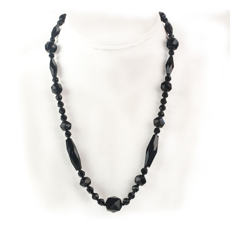 Edwardian Bohemian jet glass faceted bead necklace. 19 inches. j-nlbg2206
