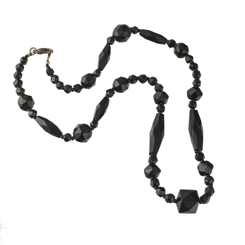 Edwardian Bohemian jet glass faceted bead necklace. 19 inches. j-nlbg2206