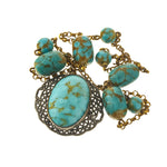 Czech Art Deco Hubbel style glass and brass filigree necklace