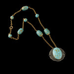 Czech Art Deco Hubbel style glass and brass filigree necklace