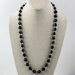 Vintage Czech glass necklace, faceted jet and clear glass beads, 26 inches.  1930s.  nlbg2215