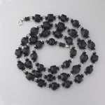 Vintage Czech glass necklace, faceted jet and clear glass beads, 26 inches.  1930s.  nlbg2215