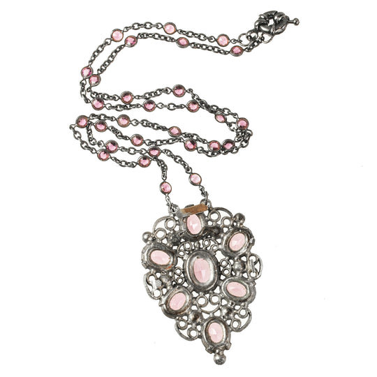 Edwardian Amethyst glass with fancy pendant necklace. nled504