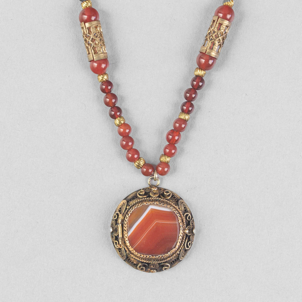 Chinese sardonyx & silver vermeil filigree pendant carnelian