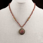 Antique Chinese Sardonyx and silver pendant necklace with carnelian beads. j-nlgm002
