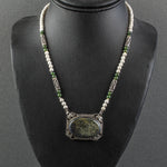 Vintage Jasper and sterling silver pendant necklace with bone and nephrite jade bead