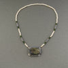 Vintage Jasper and sterling silver pendant necklace with bone and nephrite jade bead