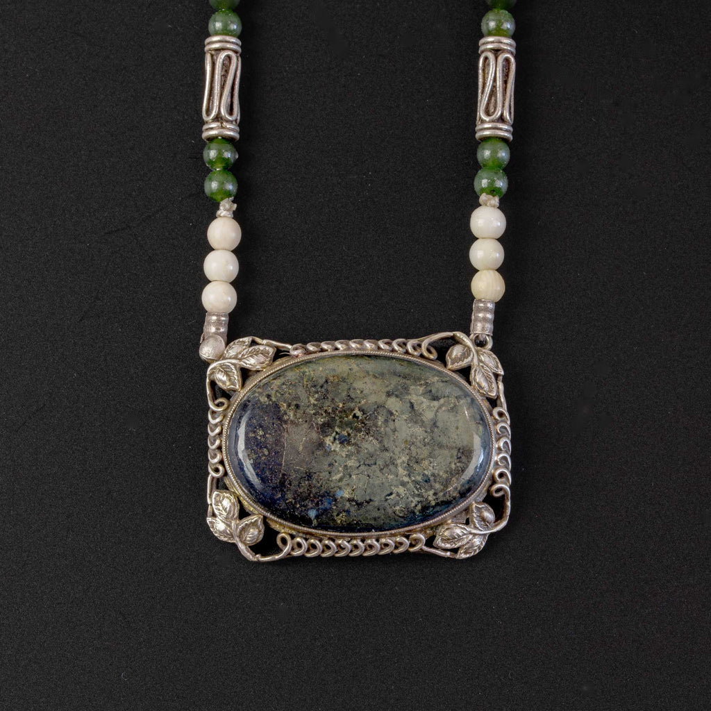 MAIDEN メイデン R-98 10号 silver925× Nephrite Jasper & sterling silver pendant necklace with bone