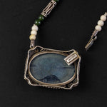 Vintage Jasper and sterling silver pendant necklace with bone and nephrite jade beads.  16.5". nlgm003