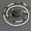Vintage Jasper and sterling silver pendant necklace with bone and nephrite jade beads.  16.5". nlgm003
