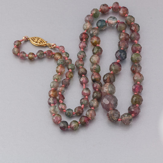 Necklace of vintage faceted natural tourmaline beads. Vermeil clasp. 21.5". j-nlgm007