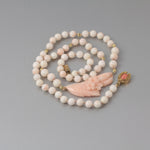 Angelskin coral carved floral pendant with coral and gold vermeil beaded necklace. nlja918