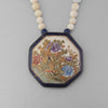 Antique Japanese Satsuma hand painted ceramic pendant necklace with lapis, bone and gold vermeil beads.  j-nlor854