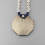 Antique Japanese Satsuma hand painted ceramic pendant necklace with lapis, bone and gold vermeil beads.  j-nlor854