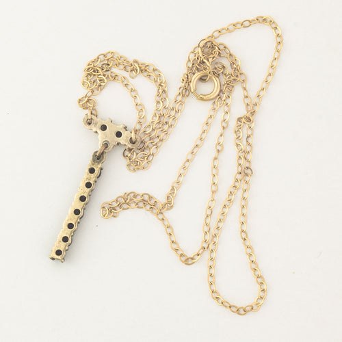 Vintage Bohemian garnet 900 silver vermeil dangle pendant on gold filled chain.  j-pdvn876