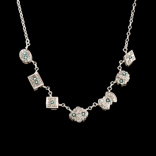 Sterling Silver and Turquoise glass Slide Necklace j-nlvs747