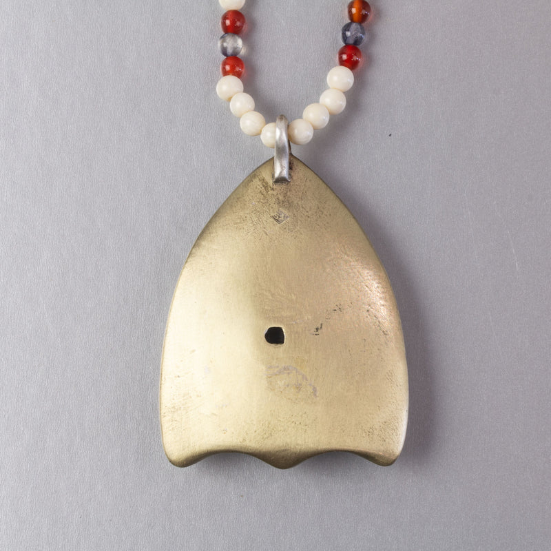 Antique Japanese Satsuma  pendant necklace with bone and gemstone beads.  nlor850