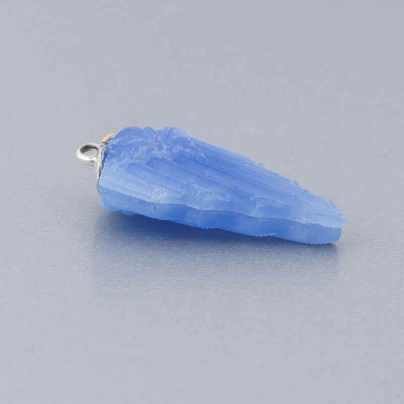Icy matte blue pressed glass pendant bead Czechoslovakia 23x19mm Pkg of 2. b5-650pd