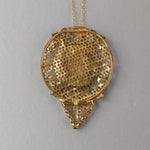 Vintage 1920s gilt brass and blue pressed glass pendant. Czechoslovakia.   PDBG114