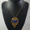 Vintage 1920s gilt brass and blue pressed glass pendant. Czechoslovakia.   PDBG114