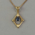 Vintage 14k gold pendant with blue sapphire set in platinum. 10k gold chain. Pdfn127
