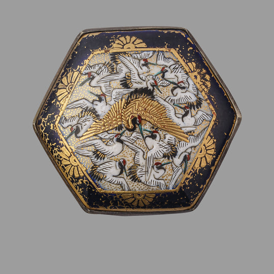 Antique Meiji period Japanese Satsuma hexagonal Pendant. 1-3 /8 inch diameter. pdor704