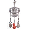 Antique Chinese Qing Dynasty coin silver and carnelian hollow flower basket ornament hook and chain. pdvs1001