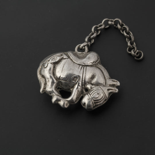 Vintage Chinese silver metal repoussé Donkey  pendant.  pdvs1008