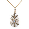 Edwardian Gold Pendant with light blue stone & seed pearls. j-pfn127