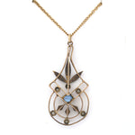 Edwardian Gold Pendant with light blue stone & seed pearls. j-pfn127